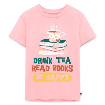 Boire du thé Lire des livres Être heureux - T-shirt Premium bio Enfant - rose - Devant - AI Model Kid Female (0cm)