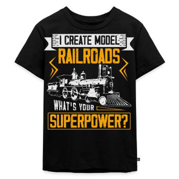 Railway fan, locomotive, railway conductor - Kids Premium Organic T-Shirt - black - Front - Mikhail (115cm)