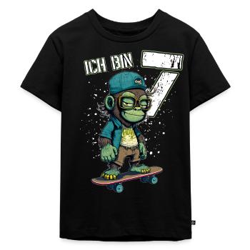 Kinder Geburtstag 7 Jahre - Skater Affe - Kinder Premium Bio T-Shirt - Schwarz - Vorne - Mikhail (115cm)