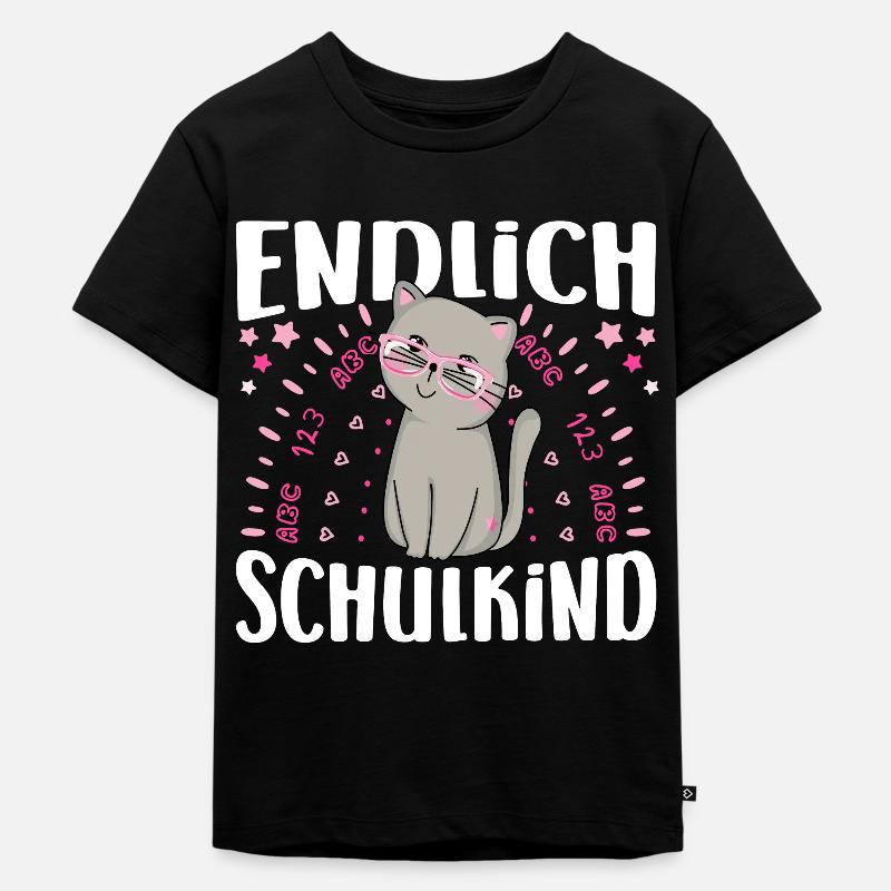 Einschulung Mädchen Katze Endlich Schulkind - Kinder Premium Bio T-Shirt - Schwarz
