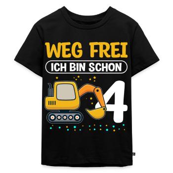 Weg frei - Ich bin schon 4 - Bagger Geburtstagskin - Kinder Premium Bio T-Shirt - Schwarz - Vorne - Mikhail (115cm)