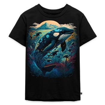 Bunter Schwertwal Wale beobachten Orca Wal - Kinder Premium Bio T-Shirt - Schwarz - Vorne - Mikhail (115cm)