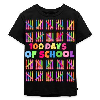100 Days of School School Beginners Colored Pencils - Kids Premium Organic T-Shirt - black - Front - Mikhail (115cm)