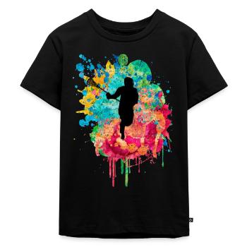 Lacrosse Spieler PopArt - Kinder Premium Bio T-Shirt - Schwarz - Vorne - Mikhail (115cm)