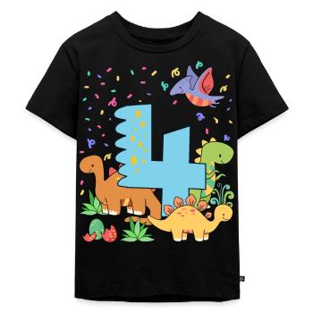 Herde Von Niedlichen Dinosauriern 4. Geburtstag 4 - Kinder Premium Bio T-Shirt - Schwarz - Vorne - Mikhail (115cm)