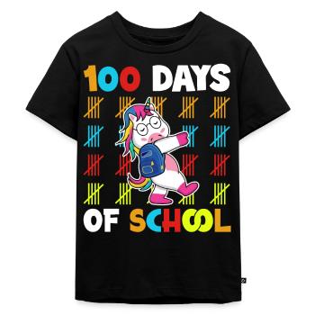 100 Tage Schule Schulanfänger Einhorn Schulranzen - Kinder Premium Bio T-Shirt - Schwarz - Vorne - Mikhail (115cm)