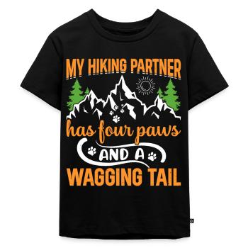 Mein Wanderpartner hat vier Pfoten Hundefreund - Kinder Premium Bio T-Shirt - Schwarz - Vorne - Mikhail (115cm)