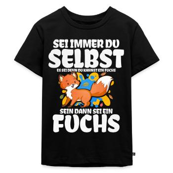 Fuchs Geschenk - Kinder Premium Bio T-Shirt - Schwarz - Vorne - Mikhail (115cm)