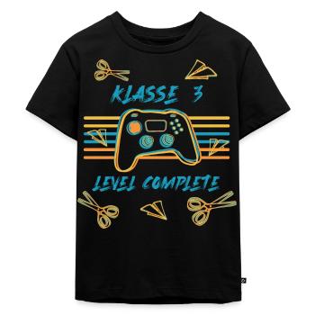 Grundschule - Abschluss Klasse 3 - Level complete - Kinder Premium Bio T-Shirt - Schwarz - Vorne - Mikhail (115cm)