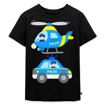 Fahrzeuge Polizei Hubschrauber Polizeiauto - Kinder Premium Bio T-Shirt - Schwarz - Vorne - Mikhail (115cm)