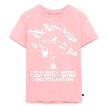 Le chat grincheux boit du café le matin - T-shirt Premium bio Enfant - rose - Devant - AI Model Kid Female (0cm)