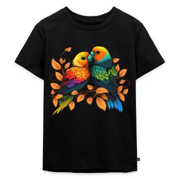 Agapornis Inséparable Retro Perroquets Inséparables Inséparable Tourtereau - T-shirt Premium bio Enfant - noir - Devant - Mikhail (115cm)