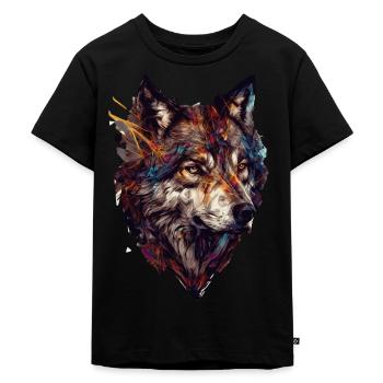 Geometric Wolf Head Abstract Polygonal - Kinder Premium Bio T-Shirt - Schwarz - Vorne - Mikhail (115cm)