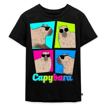 Rident Animal Cooles Capybara Zoologen - Kinder Premium Bio T-Shirt - Schwarz - Vorne - Mikhail (115cm)
