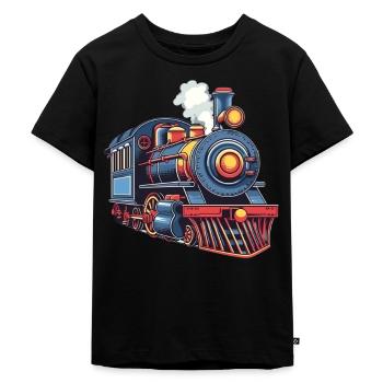 Niedliche Zug Eisenbahn Lokomotive - Kinder Premium Bio T-Shirt - Schwarz - Vorne - Mikhail (115cm)