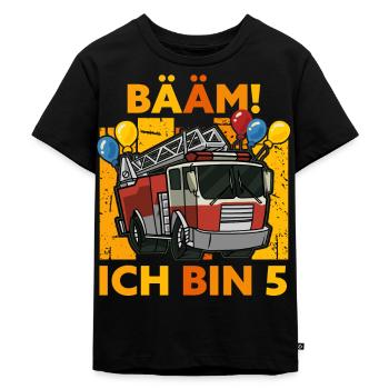 5. Geburtstag Feuerwehr Junge 5 Jahre Geschenk - Kinder Premium Bio T-Shirt - Schwarz - Vorne - Mikhail (115cm)