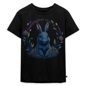 Rabbit with Easter eggs & spring flowers Easter - Kids Premium Organic T-Shirt - black - Front - Mikhail (115cm)