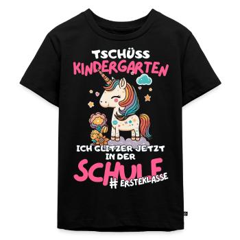 Schule Einhorn Einschulungsgeschenk für Mädchen - Kinder Premium Bio T-Shirt - Schwarz - Vorne - Mikhail (115cm)