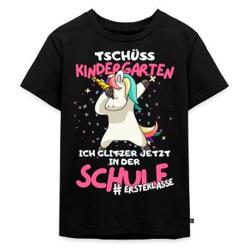Tschüss Kindergarten - Einhorn Edition für Mädchen - Kinder Premium Bio T-Shirt - Schwarz - Vorne - Mikhail (115cm)