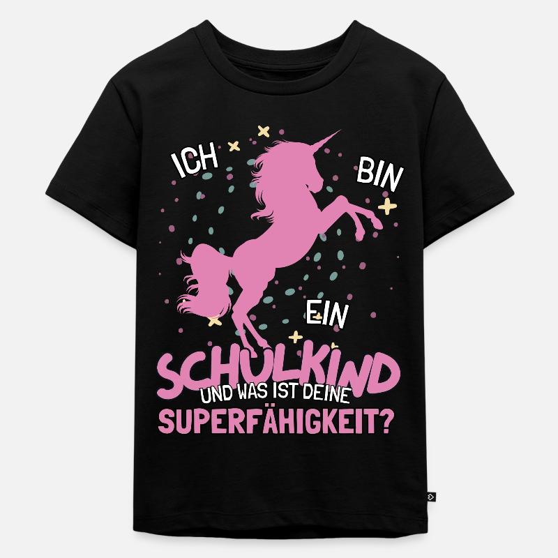 Schulkind Bye Bye Kindergarten Einhorn Outfit - Kinder Premium Bio T-Shirt - Schwarz