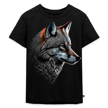 Wolf und Fuchs gemischt, Kunst Kopf Tier Geschenk - Kinder Premium Bio T-Shirt - Schwarz - Vorne - Mikhail (115cm)
