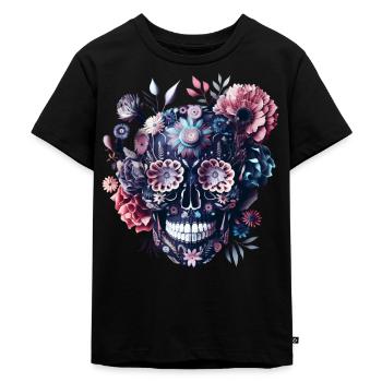 Mexiko Totenkopf, Sugar Skull, Zucker-Schädel - Kinder Premium Bio T-Shirt - Schwarz - Vorne - Mikhail (115cm)
