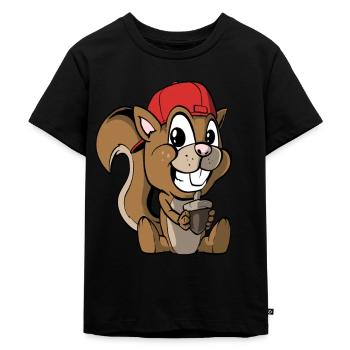 Cute squirrel with hazelnut - Kids Premium Organic T-Shirt - black - Front - Mikhail (115cm)