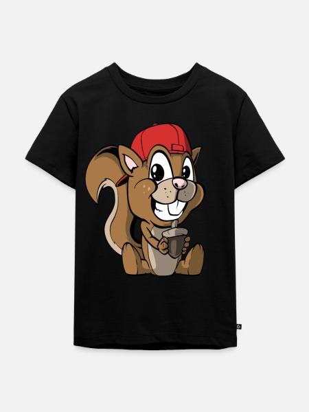 Niedliches Eichhörnchen mit Haselnuss - Kinder Premium Bio T-Shirt - Schwarz