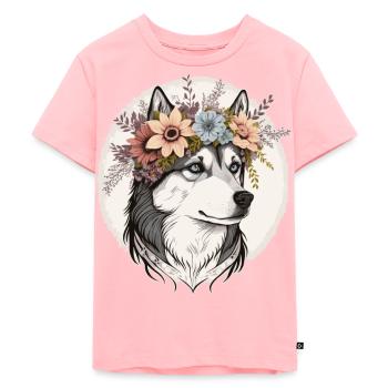 Fleur de Husky sibérien mignon Couronne Race de chien de compagnie Flo - T-shirt Premium bio Enfant - rose - Devant - AI Model Kid Female (0cm)