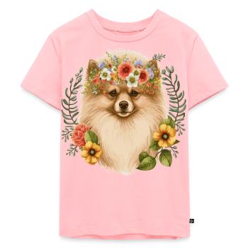 Fleur de Poméranie mignonne Couronne Race de chien de compagnie Flo - T-shirt Premium bio Enfant - rose - Devant - AI Model Kid Female (0cm)