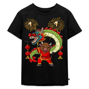 Year of the Ox Lunar New Year Chinese - Kids Premium Organic T-Shirt - black - Front - Mikhail (115cm)