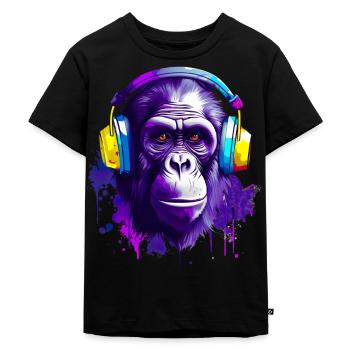 Gorilla Musik Kopfhörer Musik Affe - Kinder Premium Bio T-Shirt - Schwarz - Vorne - Mikhail (115cm)