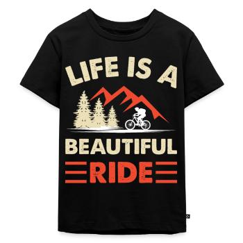 Das Leben ist eine schöne Fahrt Fahrradtour - Kinder Premium Bio T-Shirt - Schwarz - Vorne - Mikhail (115cm)