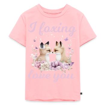Niedlilches Fuchs Paar mit Blumenherz - Kinder Premium Bio T-Shirt - Rosa - Vorne - AI Model Kid Female (0cm)