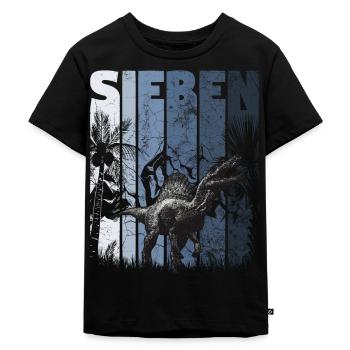 Spinosaurus 7 Jahre Alt Dino 7. Geburtstag - Kinder Premium Bio T-Shirt - Schwarz - Vorne - Mikhail (115cm)