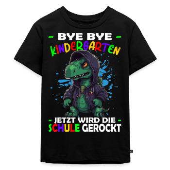 Bye Kindergarten | Schulanfang | Einschulung - Kinder Premium Bio T-Shirt - Schwarz - Vorne - Mikhail (115cm)