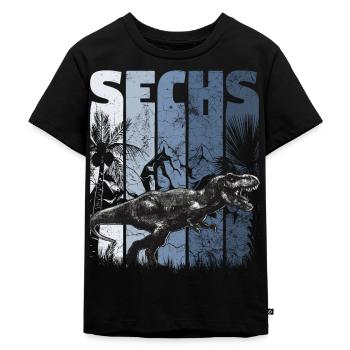 Tyrannosaurus 6 Jahre Alt Dino 6. Geburtstag - Kinder Premium Bio T-Shirt - Schwarz - Vorne - Mikhail (115cm)