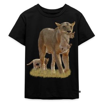 Lioness with lion cubs - Big cat - Cat -Africa - Kids Premium Organic T-Shirt - black - Front - Mikhail (115cm)