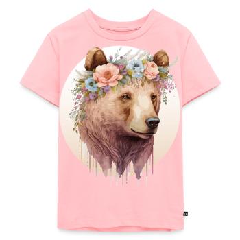 Aquarelle Brun Ours Grizzly Fleur Couronne Sauvage An - T-shirt Premium bio Enfant - rose - Devant - AI Model Kid Female (0cm)