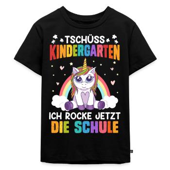 Tschüss Kindergarten Ich rocke jetzt die Schule - Kinder Premium Bio T-Shirt - Schwarz - Vorne - Mikhail (115cm)