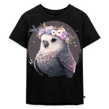 Mignon Gris Perruche Perruche Oiseau Fleur Couronne Pet Bi - T-shirt Premium bio Enfant - noir - Devant - Mikhail (115cm)