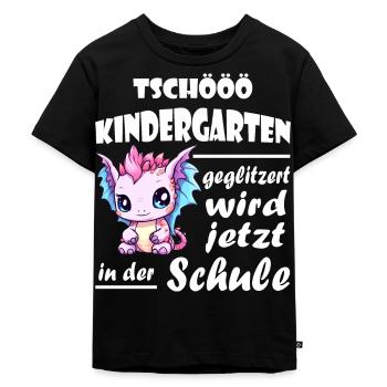 Einschulung Schulkind Drache - Kinder Premium Bio T-Shirt - Schwarz - Vorne - Mikhail (115cm)