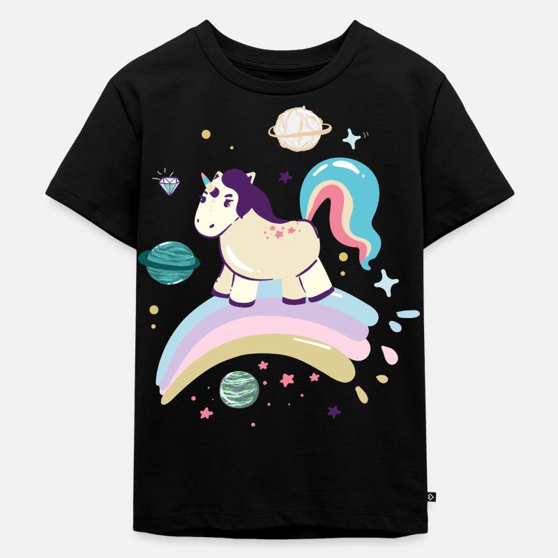 Himmlisches Einhorn auf Regenbogen - Kinder Premium Bio T-Shirt - Schwarz