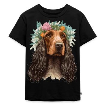 English Cocker Spaniel Flower Crown Dog Breed Flor - Kinder Premium Bio T-Shirt - Schwarz - Vorne - Mikhail (115cm)