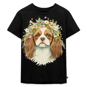 Cute Cavalier King Charles Spaniel Flower Crown Do - Kinder Premium Bio T-Shirt - Schwarz - Vorne - Mikhail (115cm)