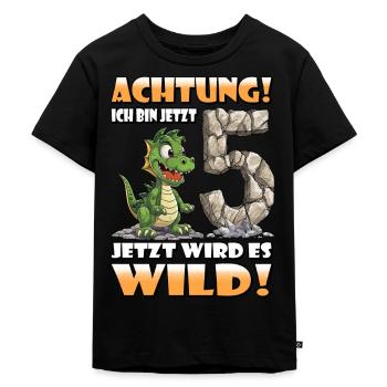 Endlich 5 Jahre alt | 5. Geburtstag - Kinder Premium Bio T-Shirt - Schwarz - Vorne - Mikhail (115cm)