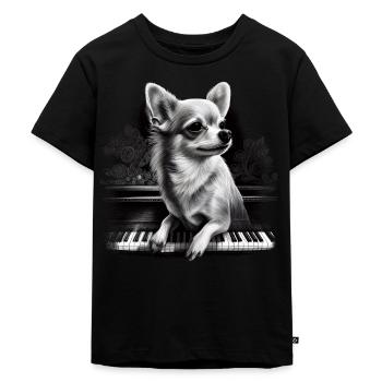 Chihuahua spielt Klavier Piano Klassische Musik - Kinder Premium Bio T-Shirt - Schwarz - Vorne - Mikhail (115cm)