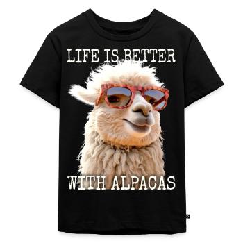 Alpaka Life Is Better With Alpacas Lama Alpakas - Kinder Premium Bio T-Shirt - Schwarz - Vorne - Mikhail (115cm)