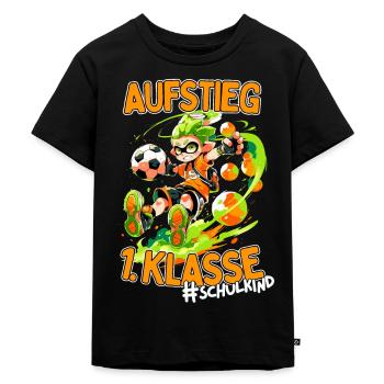 Aufstieg 1. Klasse: Fußball Einschulung für Jungen - Kinder Premium Bio T-Shirt - Schwarz - Vorne - Mikhail (115cm)