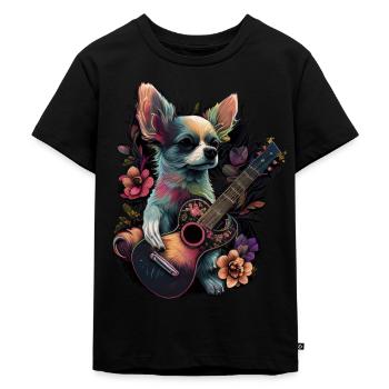 Chihuahua | Aloha Ukulele Hawaii Gitarre Lustiger - Kinder Premium Bio T-Shirt - Schwarz - Vorne - Mikhail (115cm)